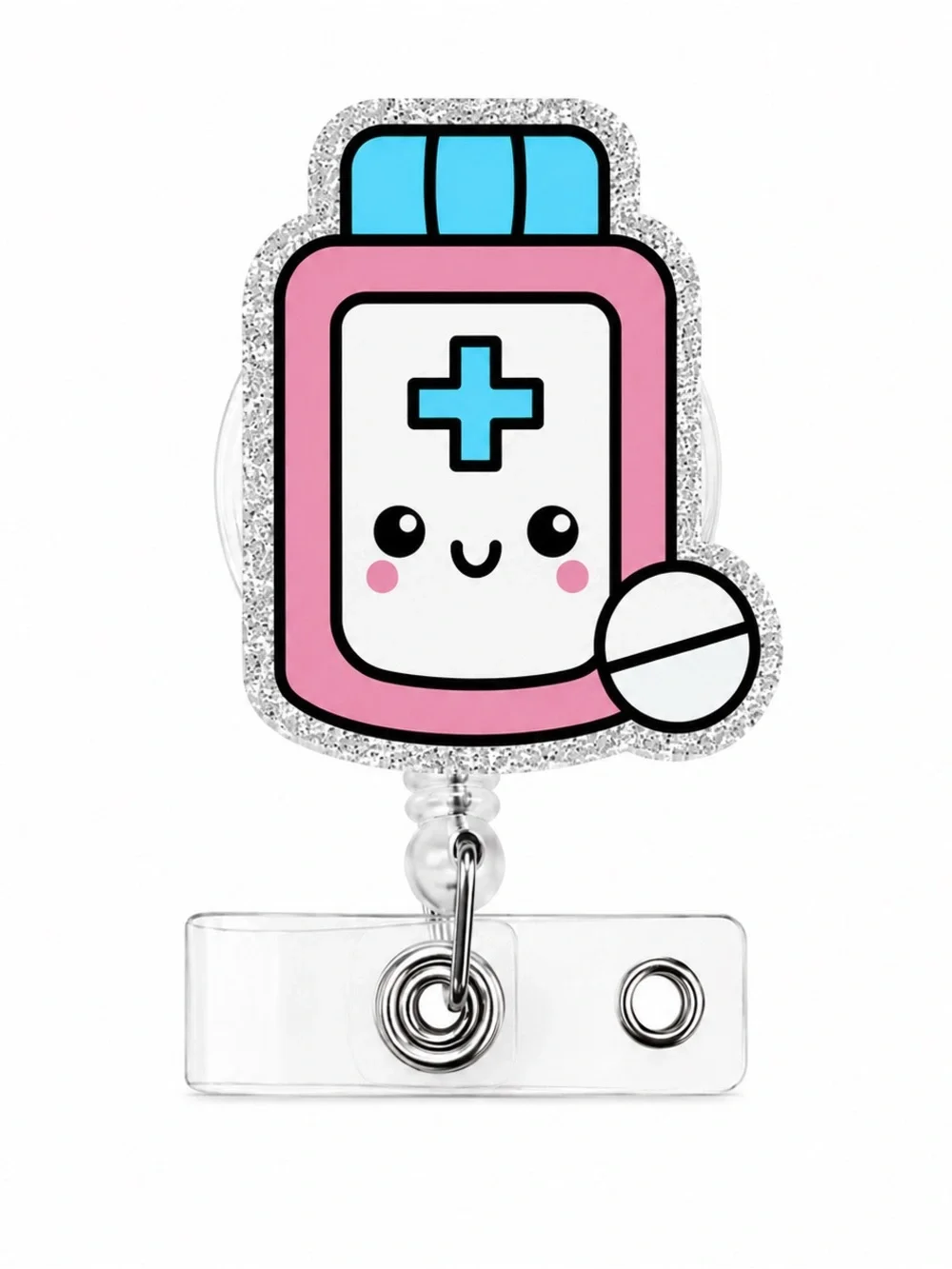Cute Pink & Blue Pill Bottle Badge Reel - Kawaii Medical ID Accessory